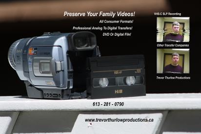 Mini-DV, Video8, 8mm, Hi8, Digital8 , VHS-C, SVHS, SVHS-C, DVCPRO25, Trevor Thurlow Productions can transfer it all!  Photo copyright 2012 Trevor Thurlow Productions